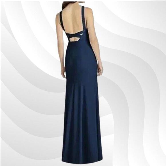 2/$50 Dessy Collection Midnight Crepe Halter X-Back Dress Size 14R | Elegant - Picture 2 of 7